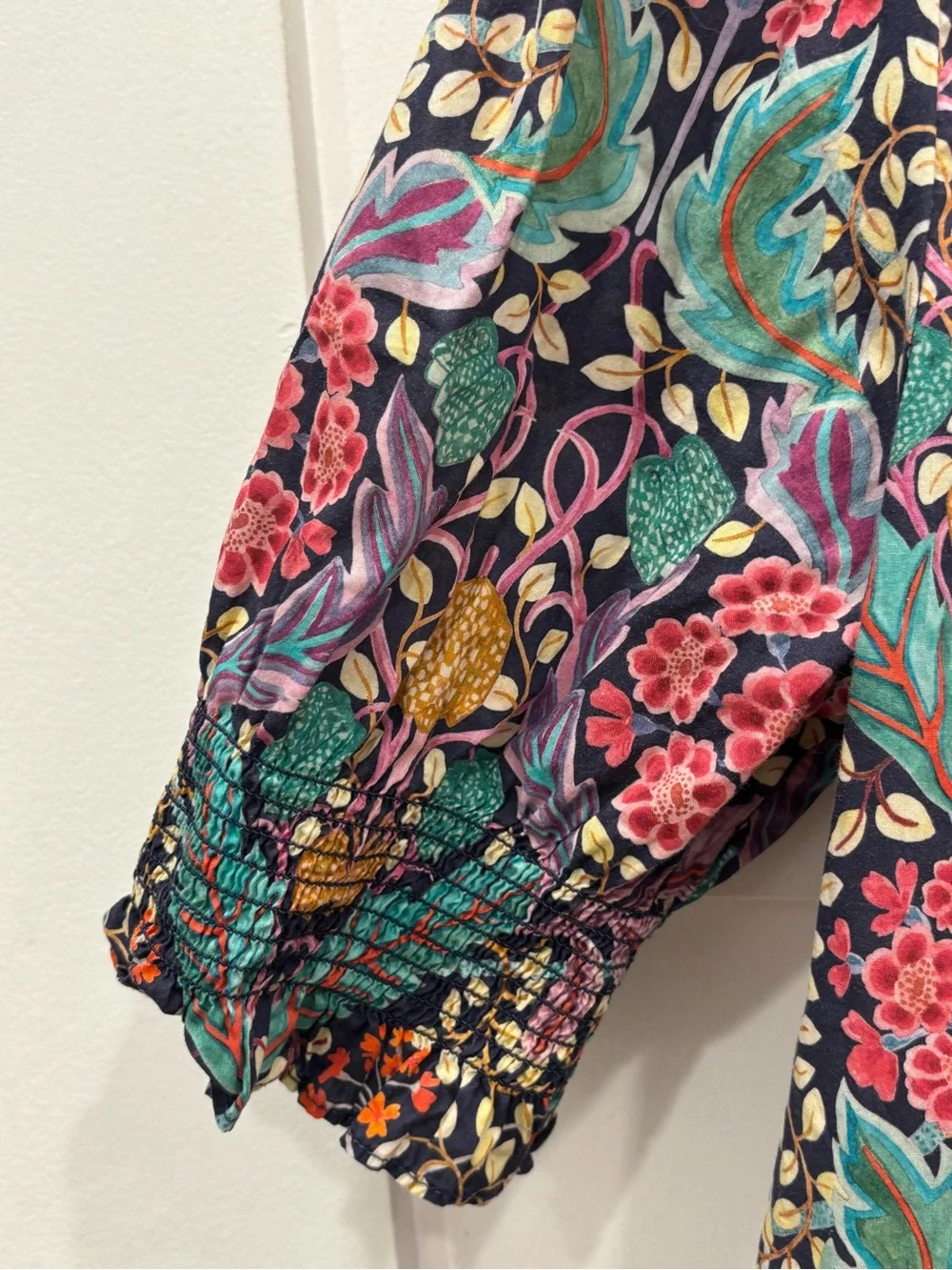 J. Crew Purple Multi Floral Botanical Smocked-Neck Puff Sleeve Blouse